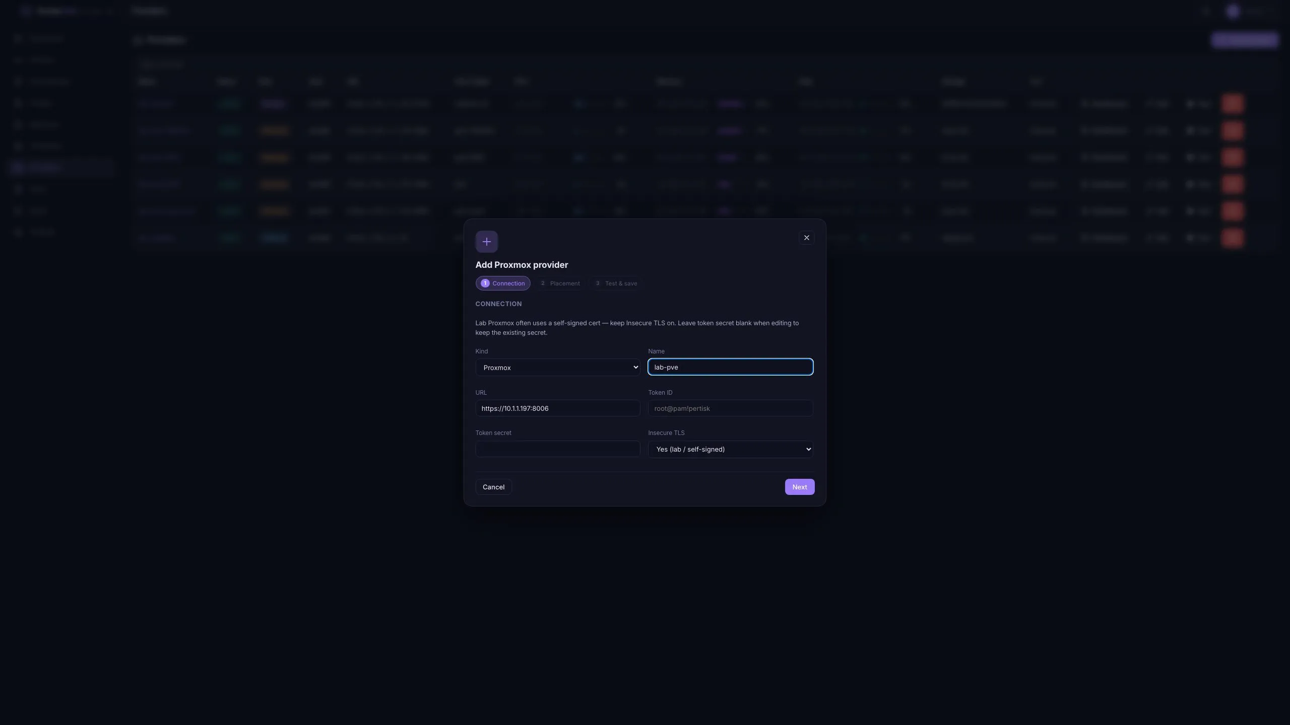 Add provider wizard