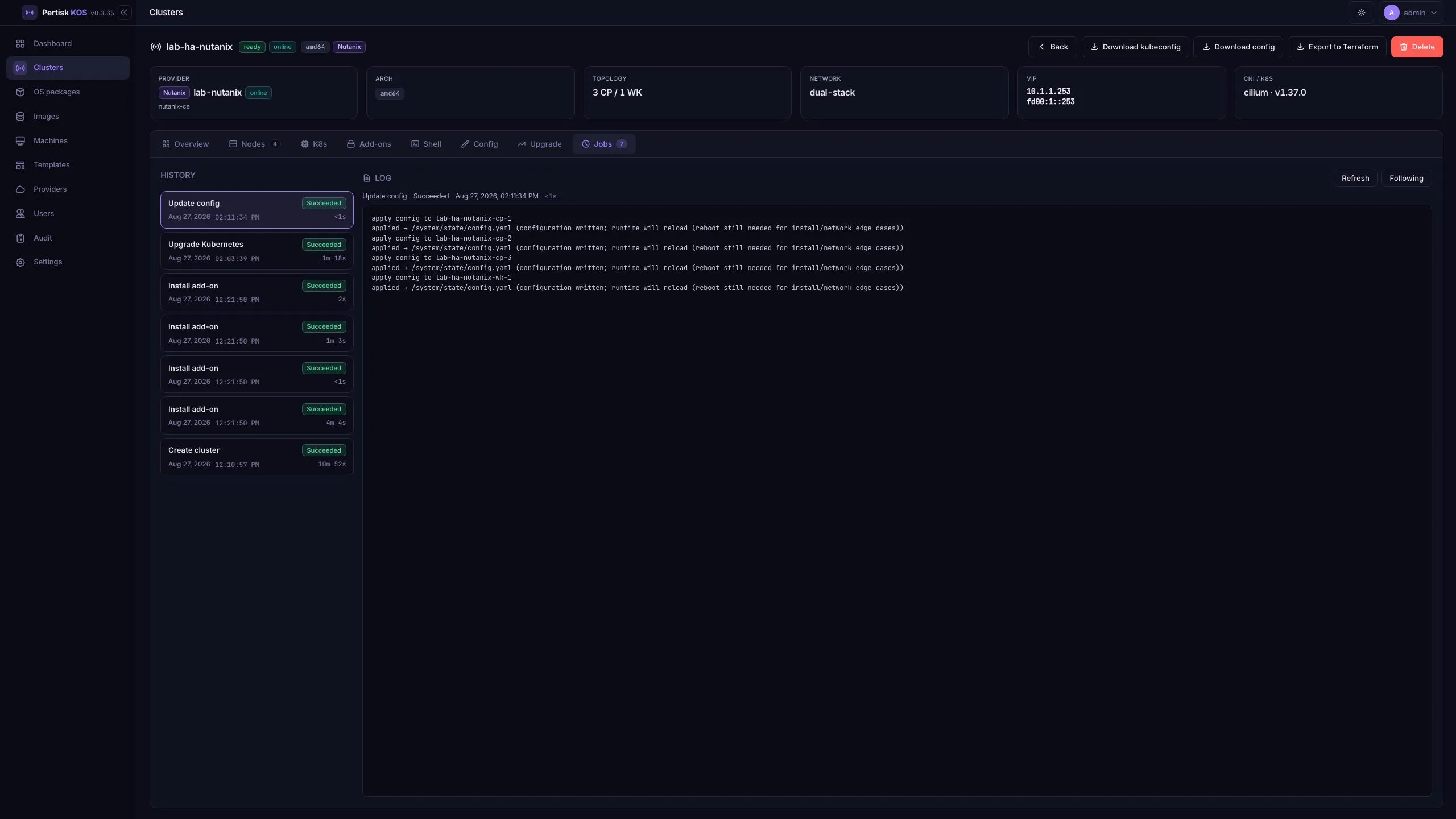 Cluster job log