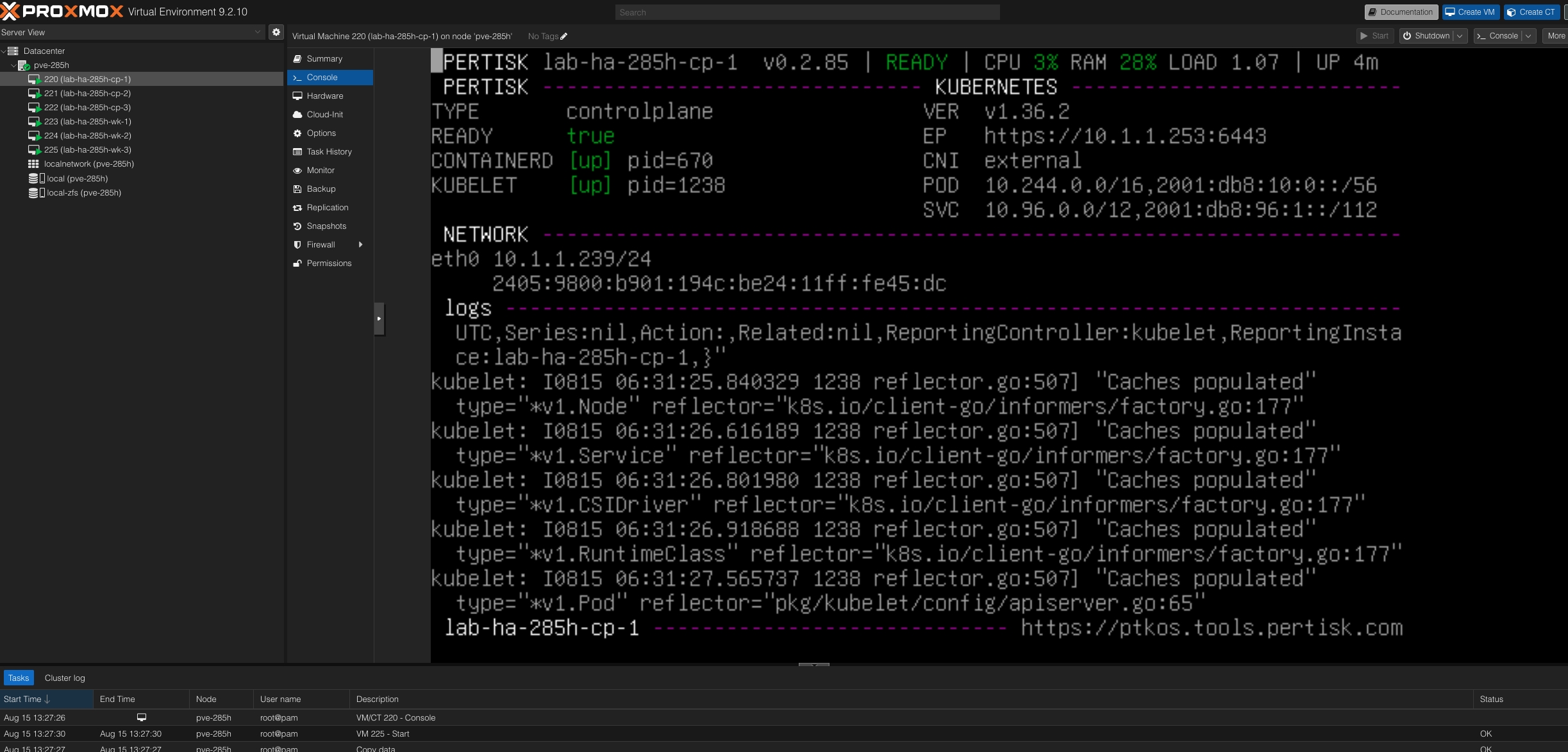 pertiskd serial console dashboard on a control-plane node