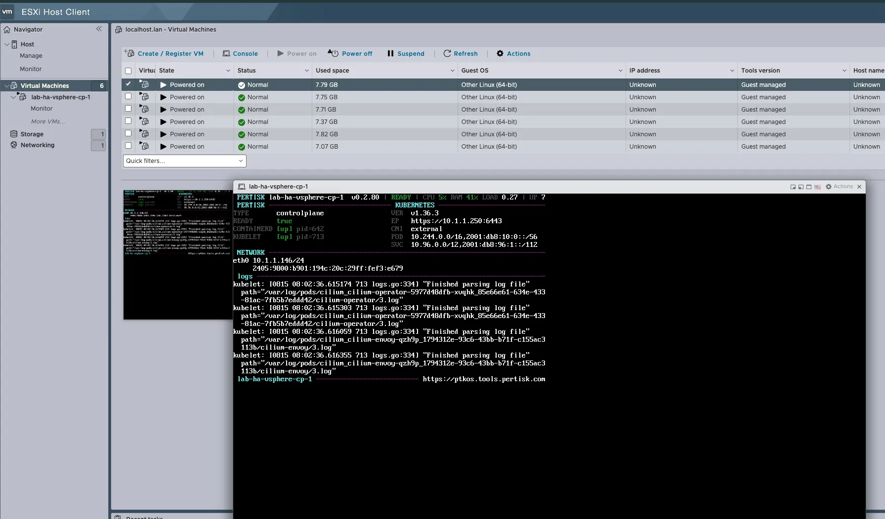 Serial dashboard on ESXi