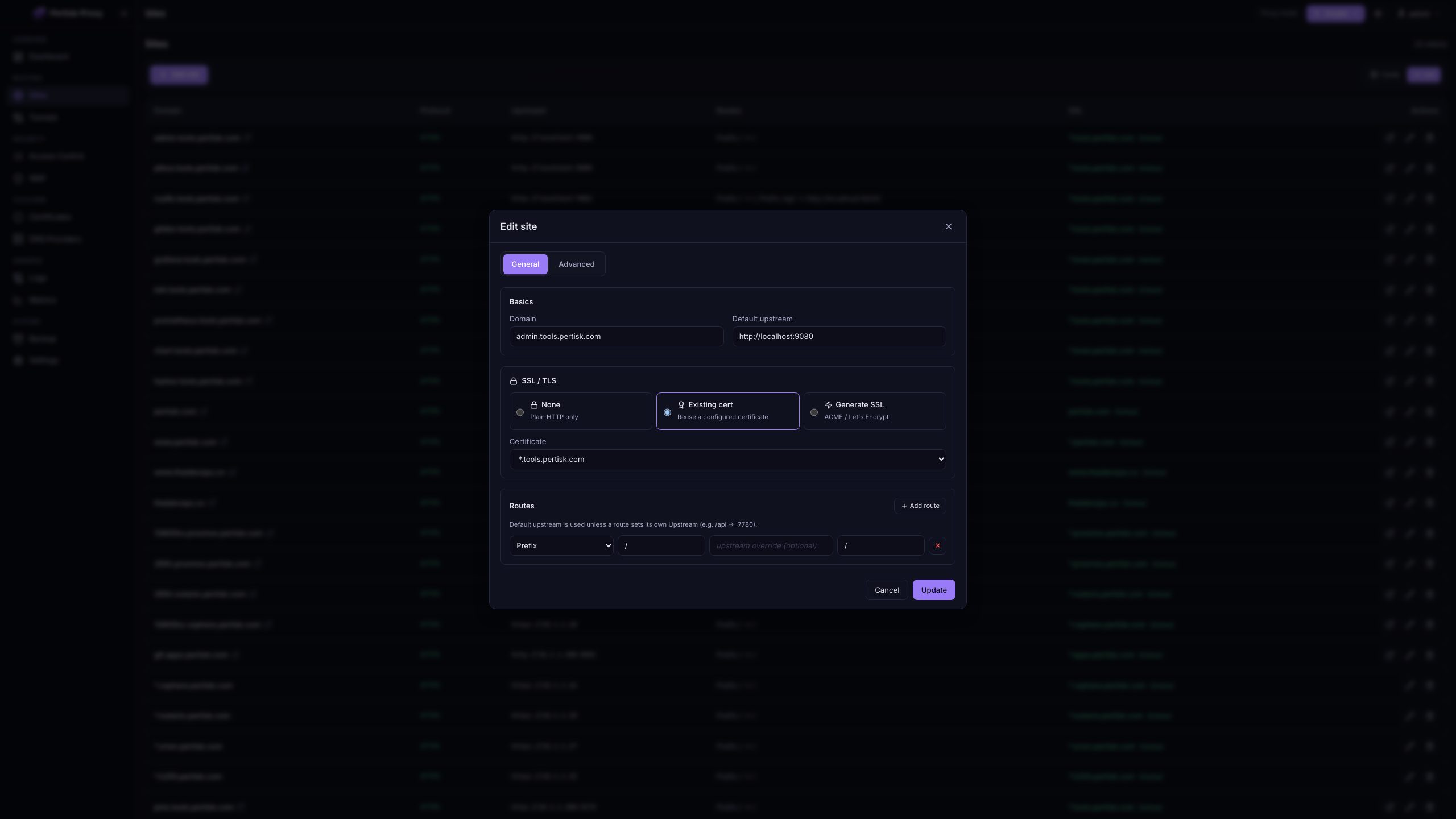Edit site modal