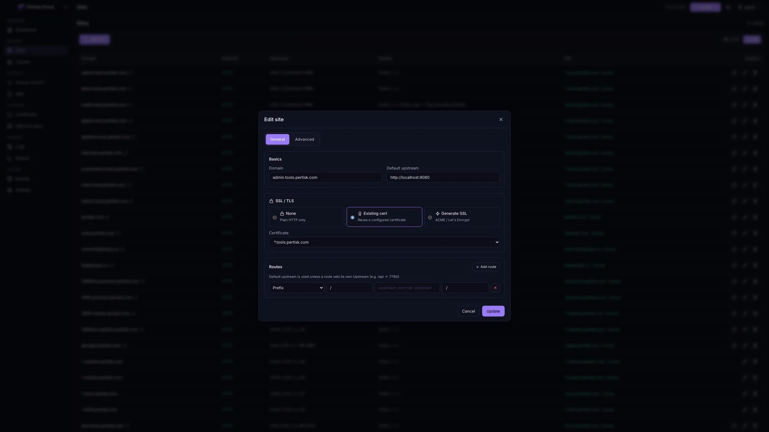 Edit site modal