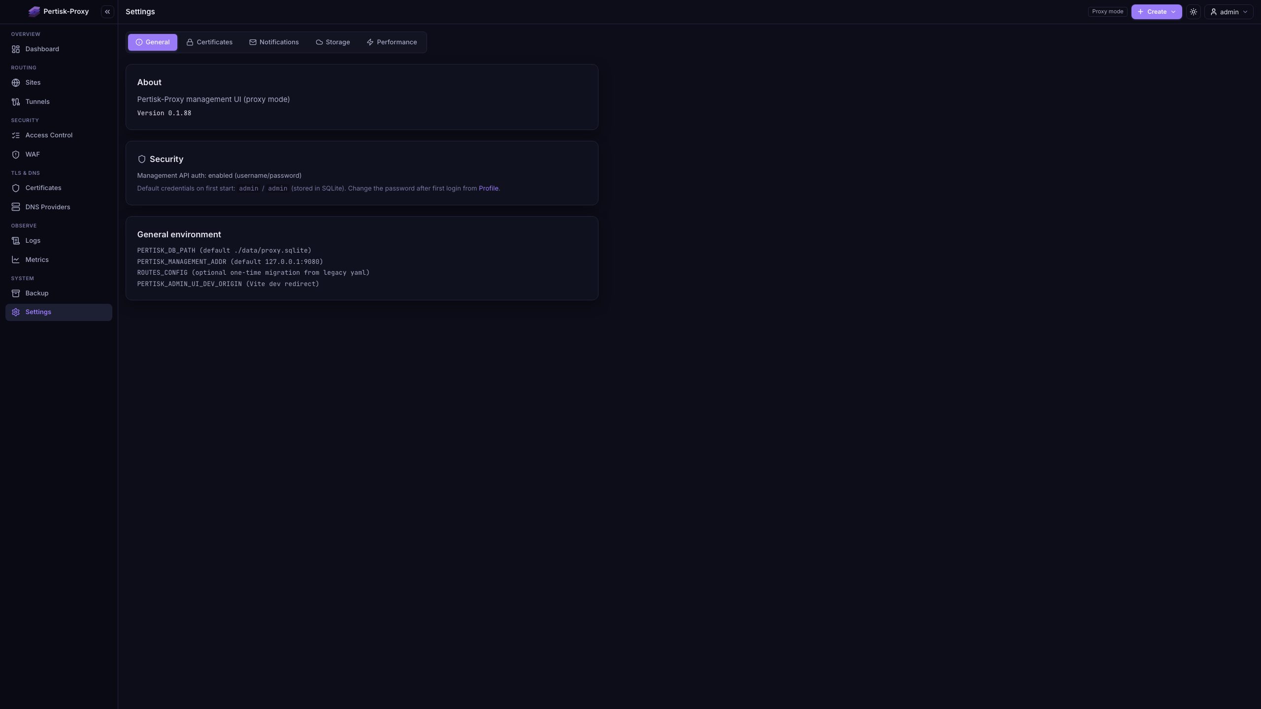 Proxy Admin settings