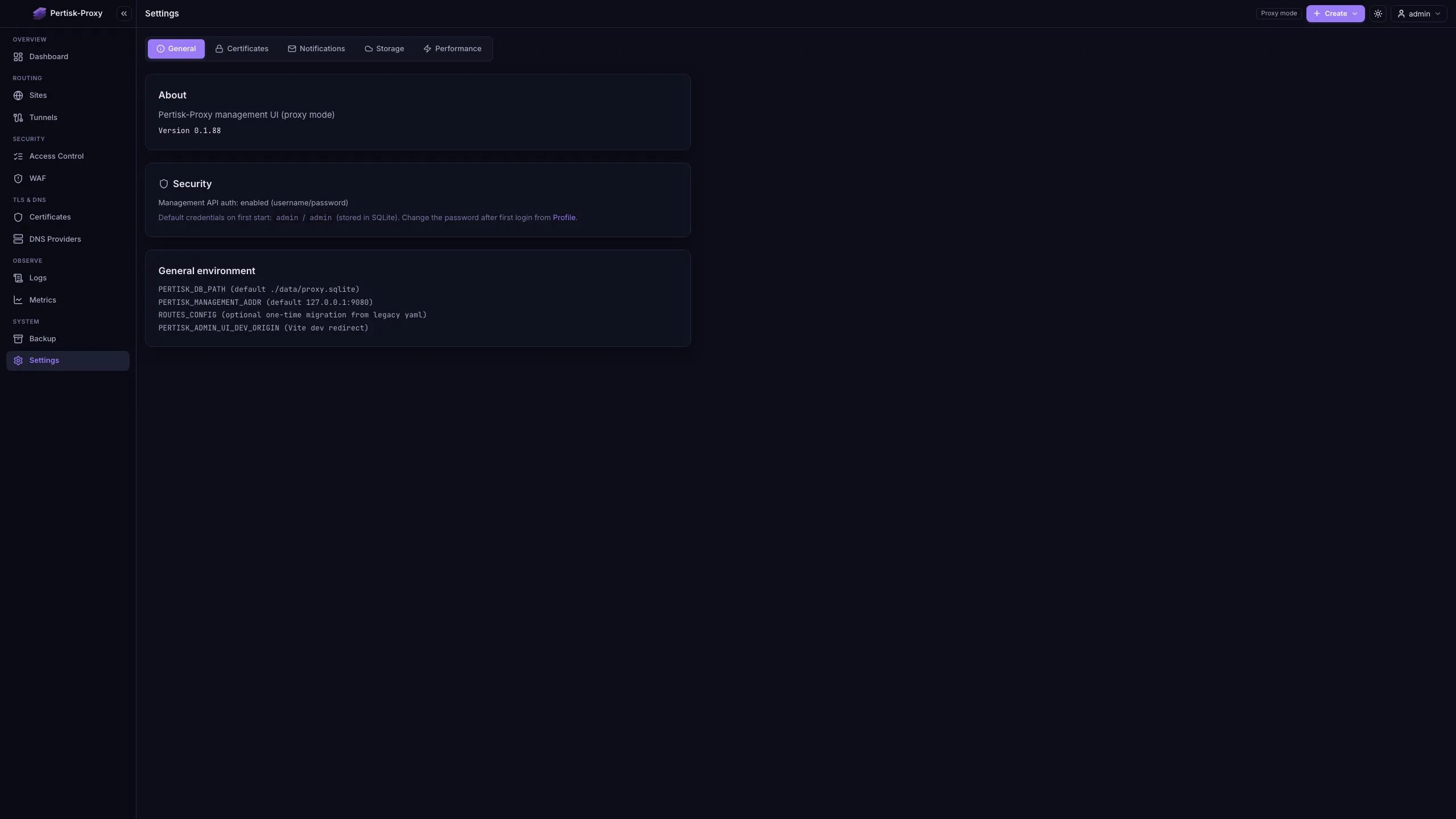 Proxy Admin settings
