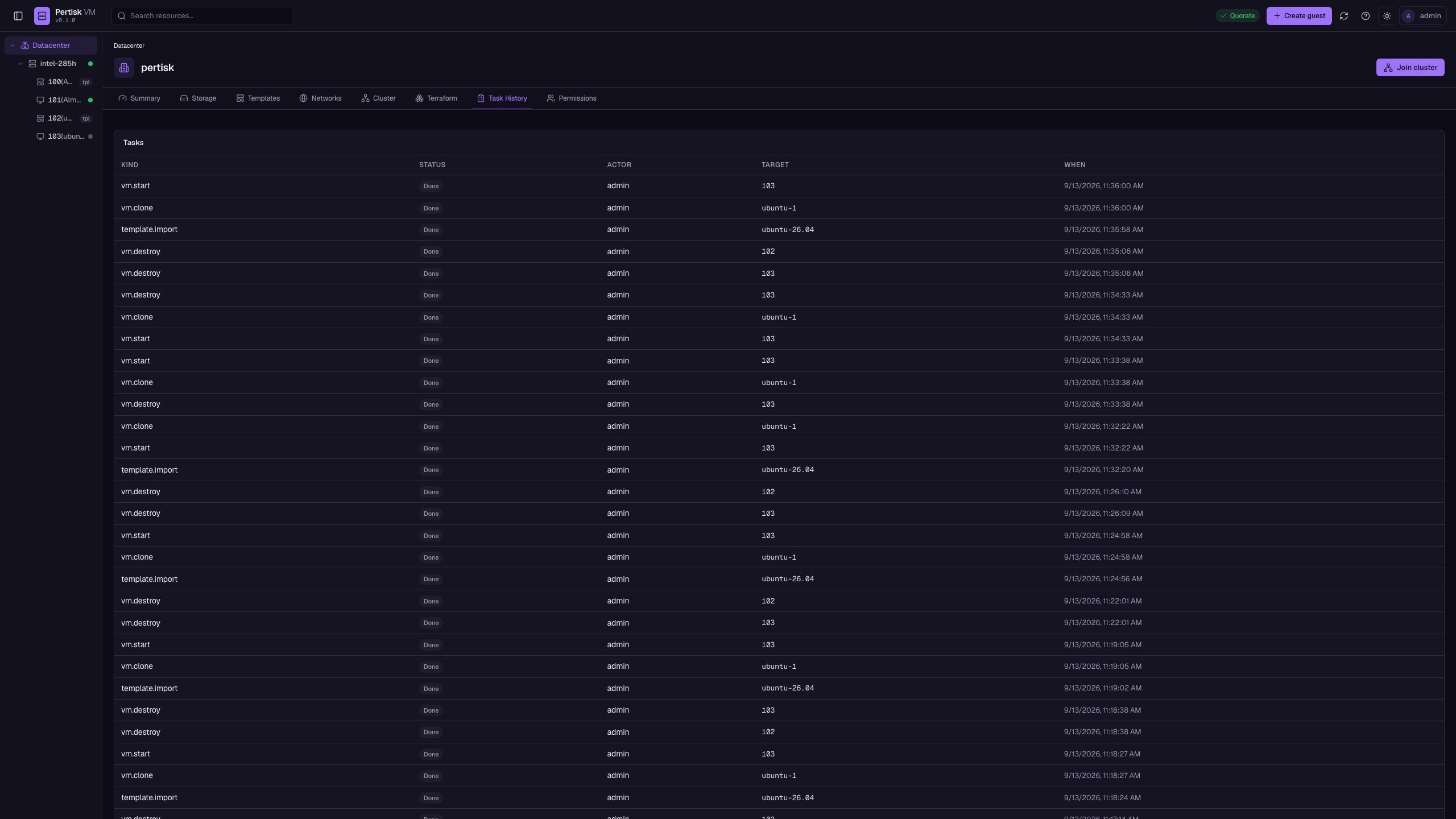 Task history